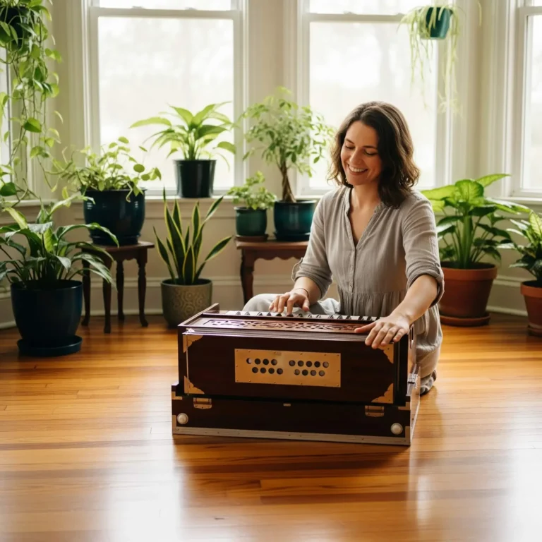 Naučte se hrát mantry na harmonium s online tutoriálem Pavly Saraswati.
