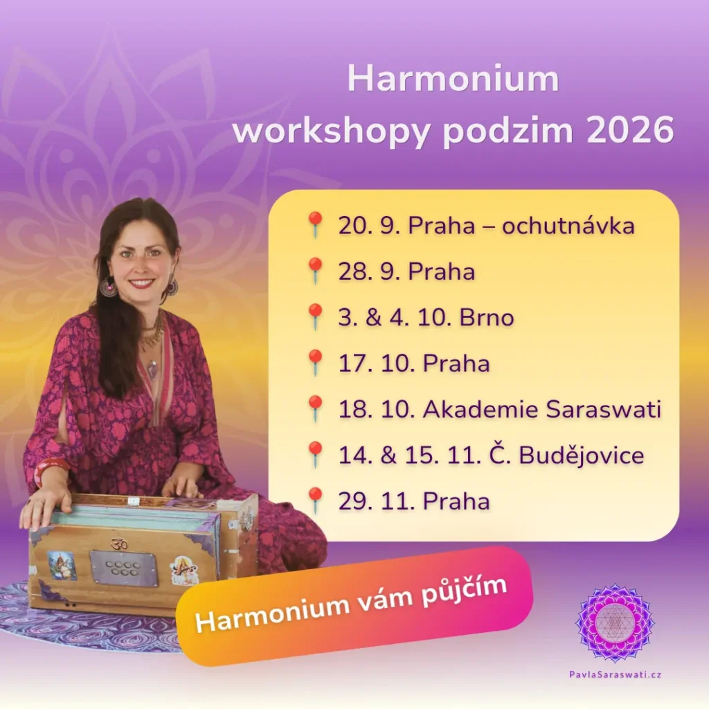 Workshop hry na harmonium s Pavlou Saraswati v Praze, Brně a Českých Budějovicích